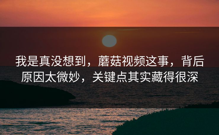 我是真没想到，蘑菇视频这事，背后原因太微妙，关键点其实藏得很深
