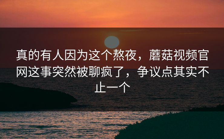 真的有人因为这个熬夜，蘑菇视频官网这事突然被聊疯了，争议点其实不止一个