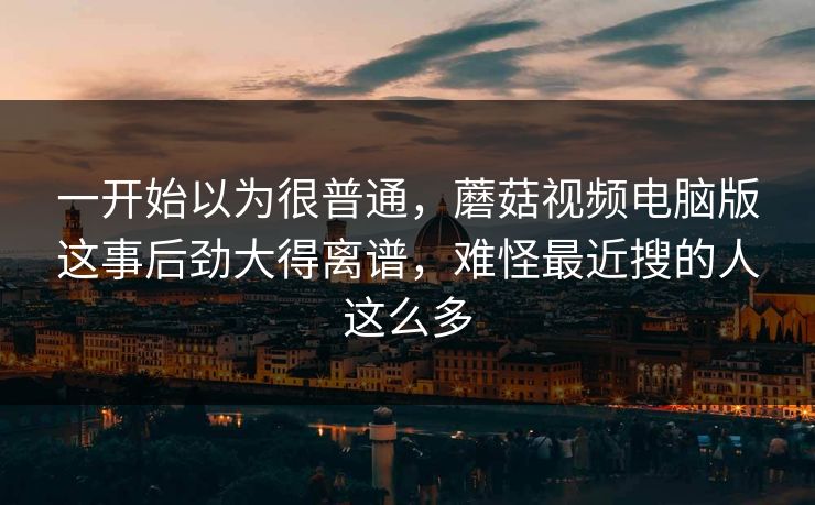 一开始以为很普通，蘑菇视频电脑版这事后劲大得离谱，难怪最近搜的人这么多