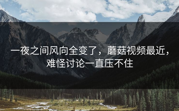 一夜之间风向全变了,蘑菇视频最近,难怪讨论一直压不住 一夜之间风向全变了,蘑菇视频最近,难怪讨论一直压不住